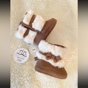 Brown and White Faux-Fur Boots